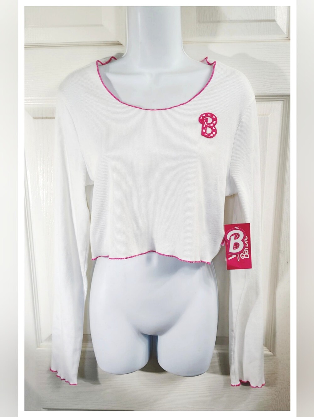 Vans / Mattel  'BARBIE' White & Pink Long Sleeve Mid-Riff Shirt - XL *NWT*